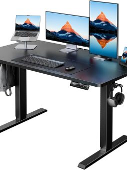 HUANUO 48" x 24" Electric Standing Desk Adjustable Height, 4 Memory Height Settings, Headphone Hook, Cable Manager, Sit Stand Up Desk for Home Office & Computer Workstation, Black
