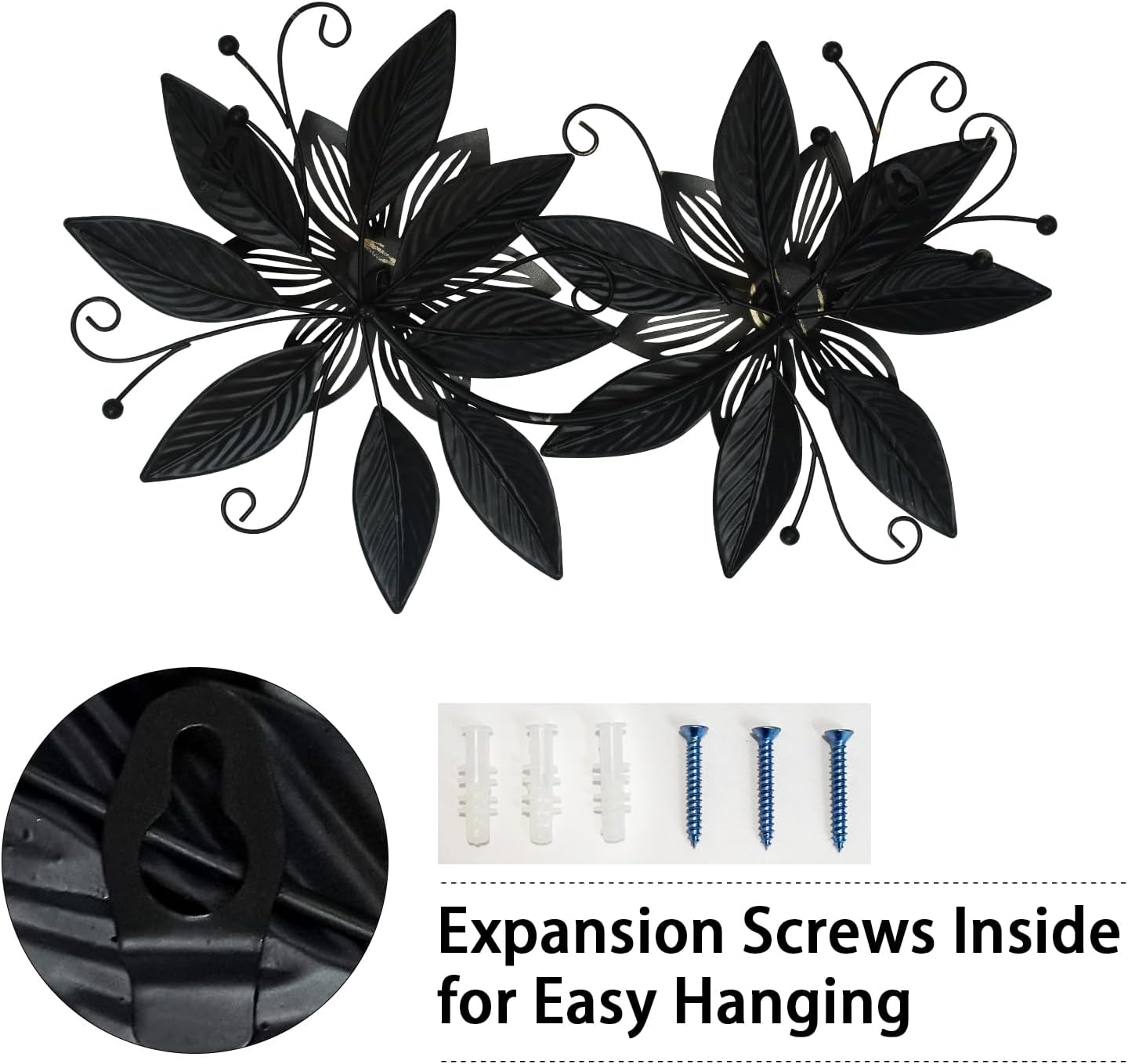 Black Gold Metal Flowers Wall Decor,15" 3D Multi-layer Modern Floral Art, Rustic Distressed Hanging Decor for Indoor, Bedroom Living Room Garden Patio, Home Decoration Accent - Image 6